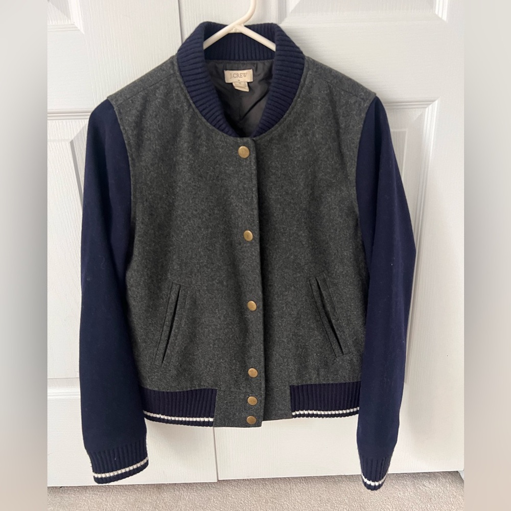 JCrew navy and grey bomber jacket